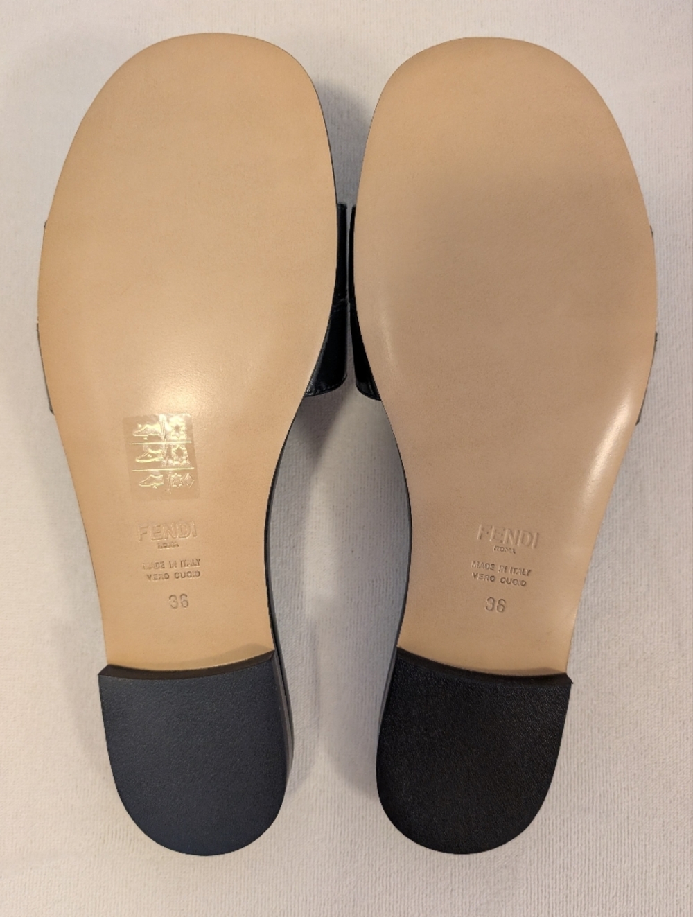 Fendi Black Leather Slides with Gold Double-F Logo - Picture 6 of 9
